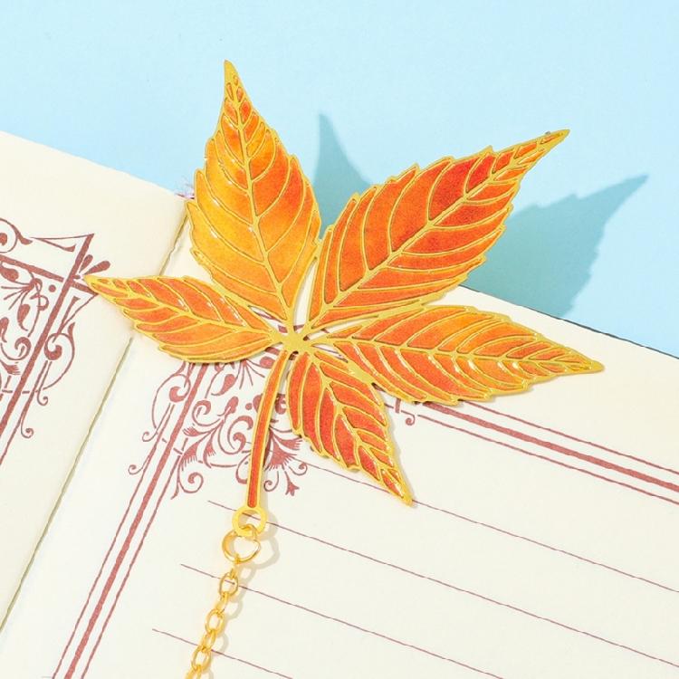 4Pcs Fall Leaves Themed Metal Bookmarks with Chain Pendant Books Page Marker Reading Aid for Book Lover Readers Writers