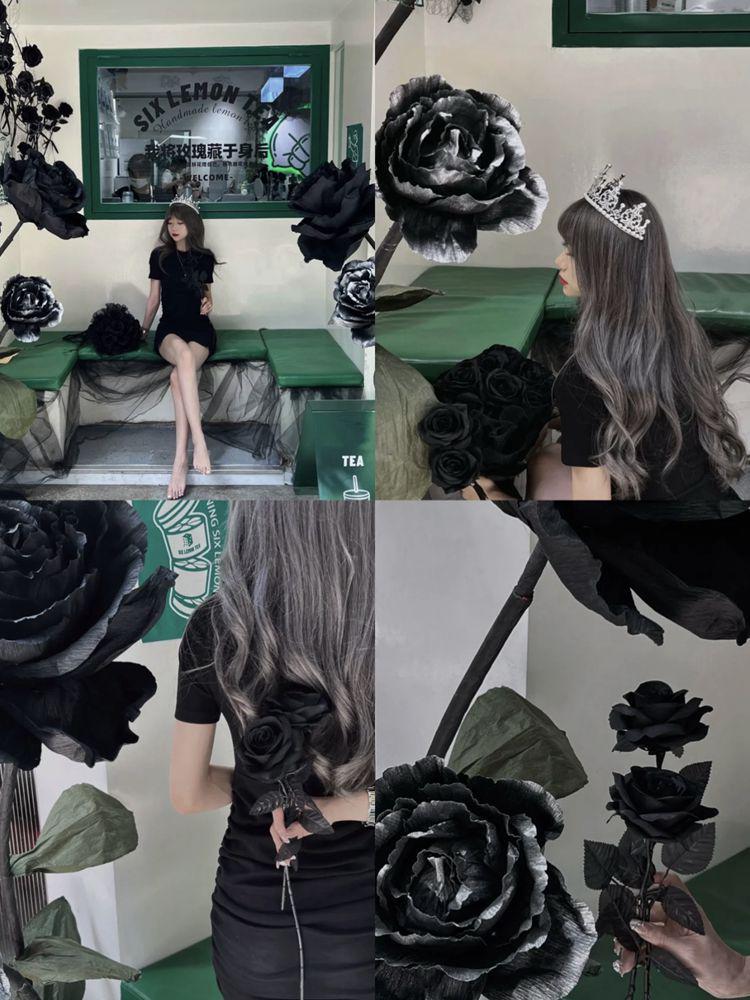 Giant Black Rose Flower Decoration - Floor Display & Wedding Prop