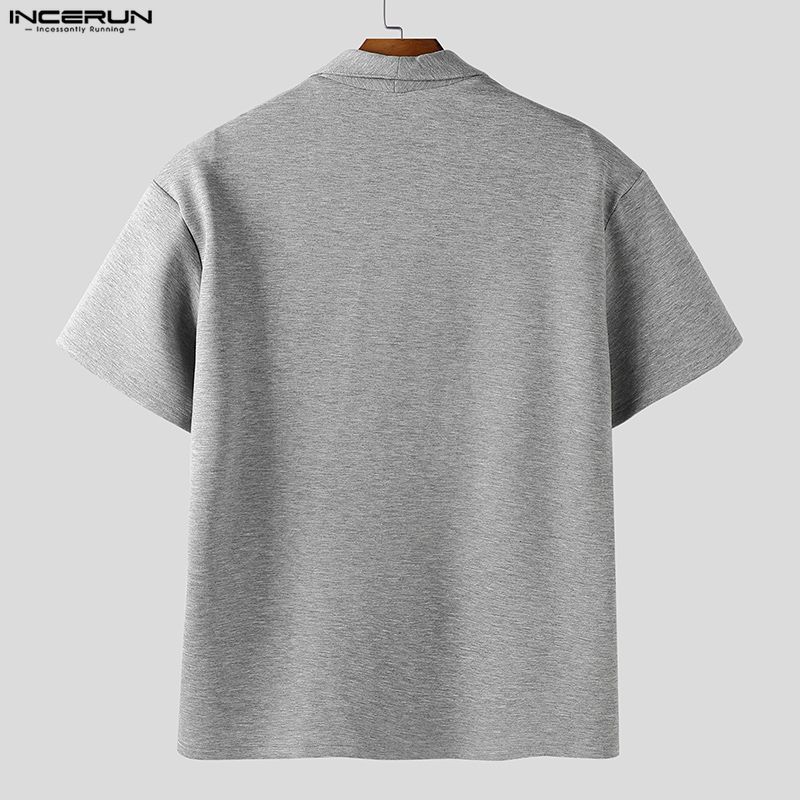 INCERUN Mens Lapel Neck Short Sleeve Casual Loose T-shirts Tops