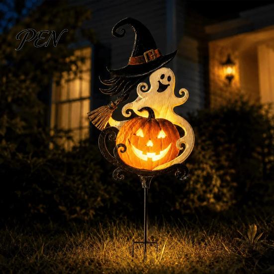 Metal Witch Yard Decor Halloween Garden Stake, Pumpkin Rust-Proof Outdoor Stakes Decoration for Lawn Patio Porch Pathway, Gift Gardener Silhouette