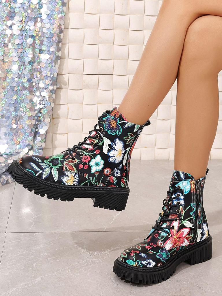 2026 Large Women's Multicolor Martin Boots with Low Heel - European and American Fashion