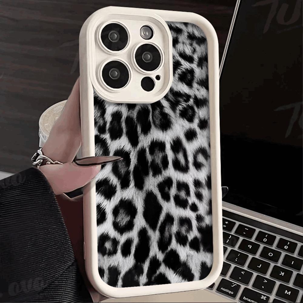 Black and White Leopard Print Phone Case for iPhone 16 15 14 13 12 11 Pro Max Plus Anti Scratch, Gel Flexible Protective