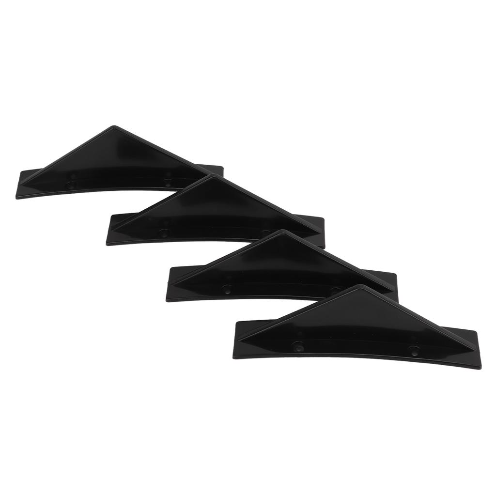 4pcs Rear Bumper Diffuser ABS Curved Glossy Black Spoiler Shark Fin Universal for Car