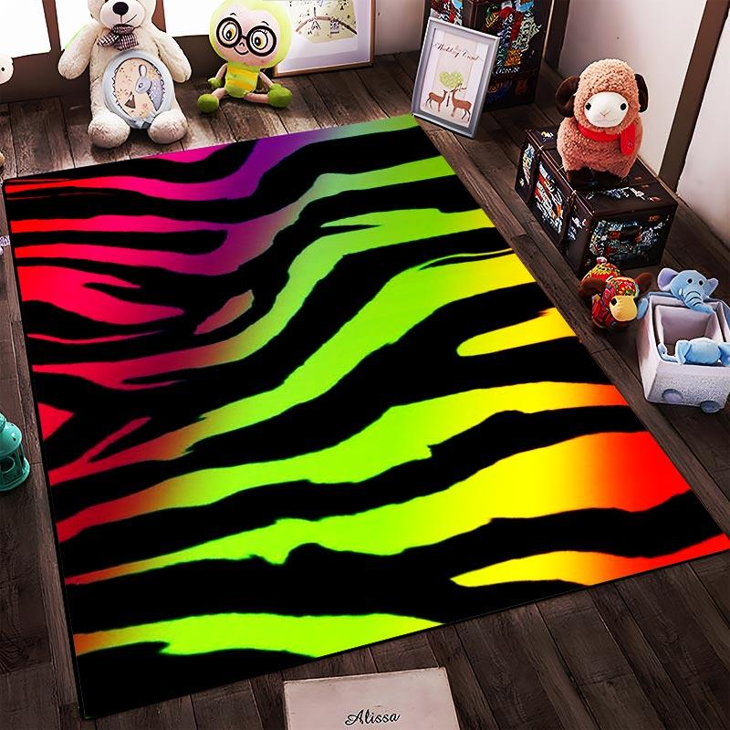 Rainbow Zebra Stripe Pattern Carpet, Modern Vibrant Colorful Decor Suitable for Use As an Anti-slip for Living Room Bedroom Sofas