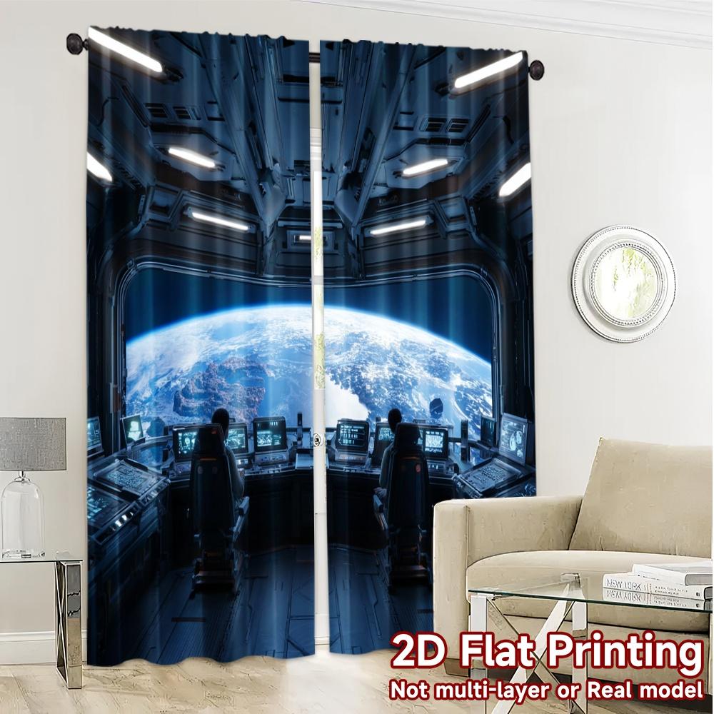 2pcs, 2D FLAT PRINTING Curtains (Without Rod) SpaceBridge Modern Contemporary Curtains Semi-Sheer Curtains Holiday Decorative