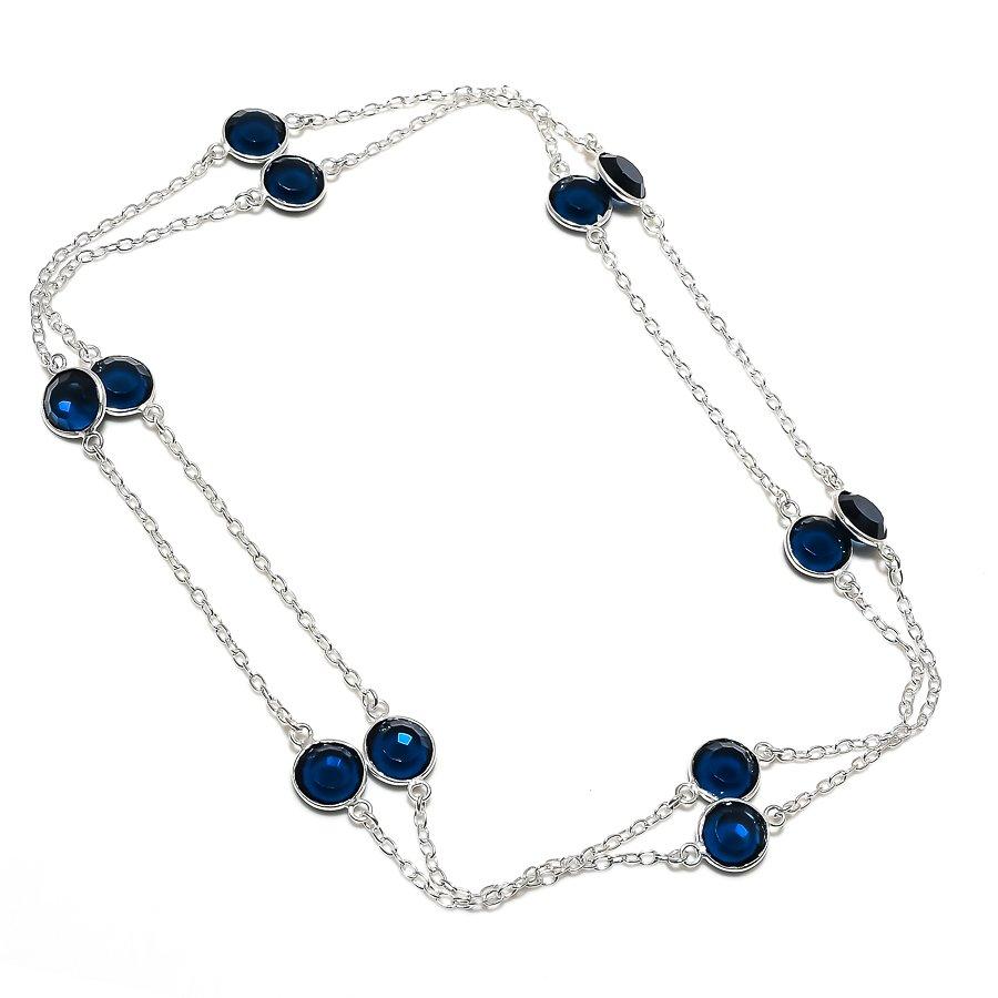 Natural London Blue Topaz Gemstone 925 Sterling Silver Necklace 36" L7l44