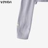 VONDA Autumn Winter Women Long Sleeve Embroidery Casual Short Knitted Sweaters Cardigans
