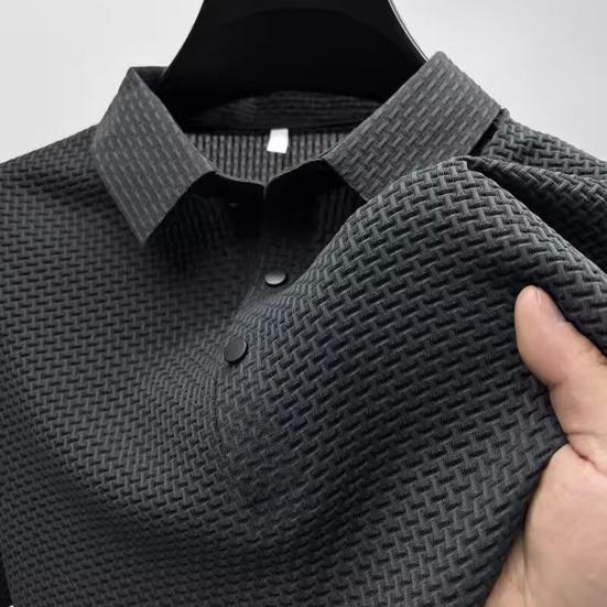 Lapel-T-skjorte for menn, kortermet ensfarget sommer-t-skjorte Hurtigtørkende Uformelt golftopp for jobb Ferie Street Golf