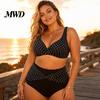 Badeanzug im Vintage-Stil 2-teiliges Set Übergröße Bikini-Set, V-Ausschnitt-Bikinioberteil mit gekreuzter Brustpartie und integriertem Halt, Damen-Bademode High-Waist Bikinihose mit verdrehtem Design,