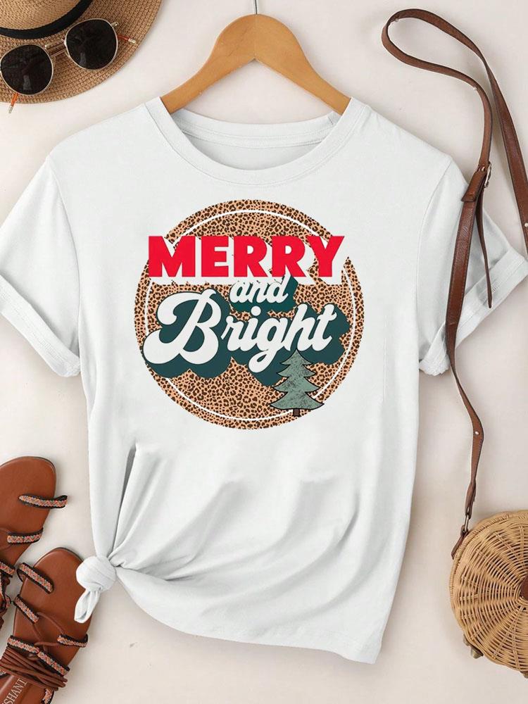 (Asian Size)  Merry Christmas Tee Top festival New Year Holiday Casual lovely letter trend Women Print Lady Short Sleeve Fashion Graphic T-shirts