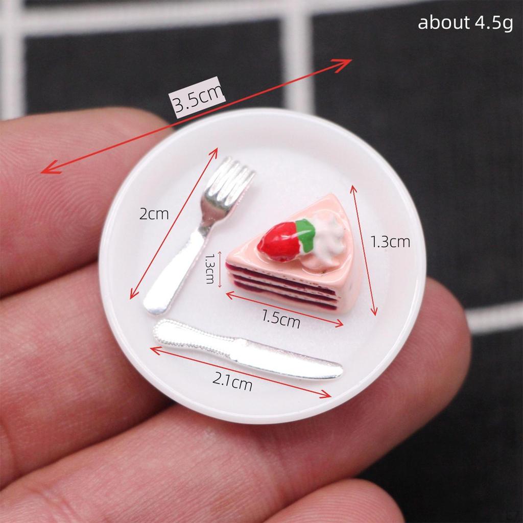 Dollhouse Dessert Cake with Plate, Kitchen Accessories, Miniature Doll Toys for