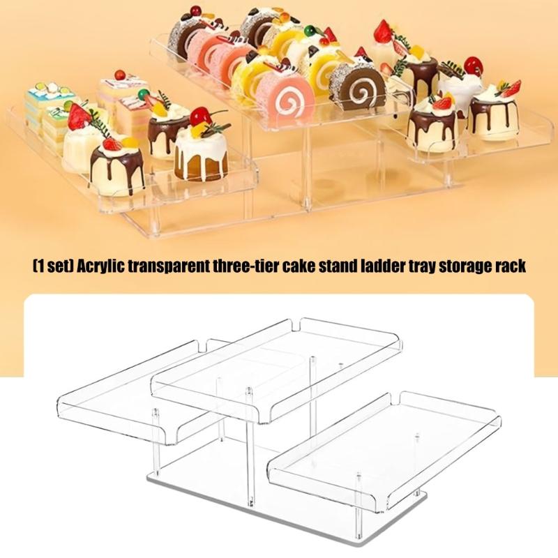 Clear 3 Layer Step Design Serving Tray For Cakes Dessert Display Stable Acrylic Structure Perfect For Celebration Event Home Decors Organizers