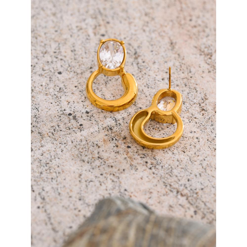 Eetit Delicate Shiny Cubic Zirconia Geometric Stud Earrings 18K Golden Plated Stainless Steel High Quality Waterproof Jewelry