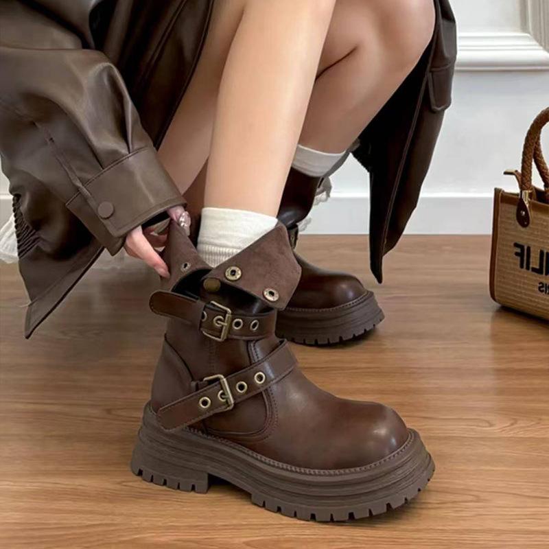 British Martin Boots Women's 2025 New Autumn Retro Women's Shoes Maillard Brown Boots Platform Black Short Boots