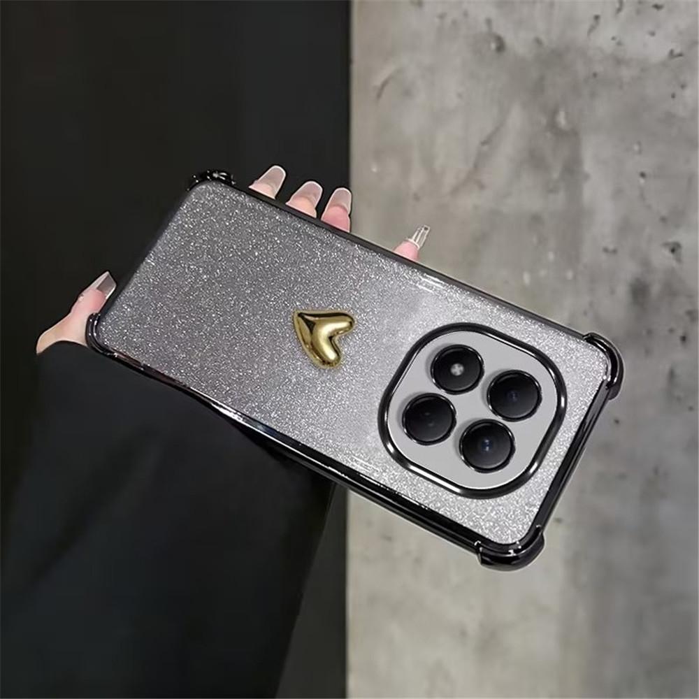 Plating 3D Love Heart Phone Case For iPhone 17 16 15 14 13 12 11 Pro Max Plus 17 Air Gradient Glitter 4-Point Anti Fall Cover