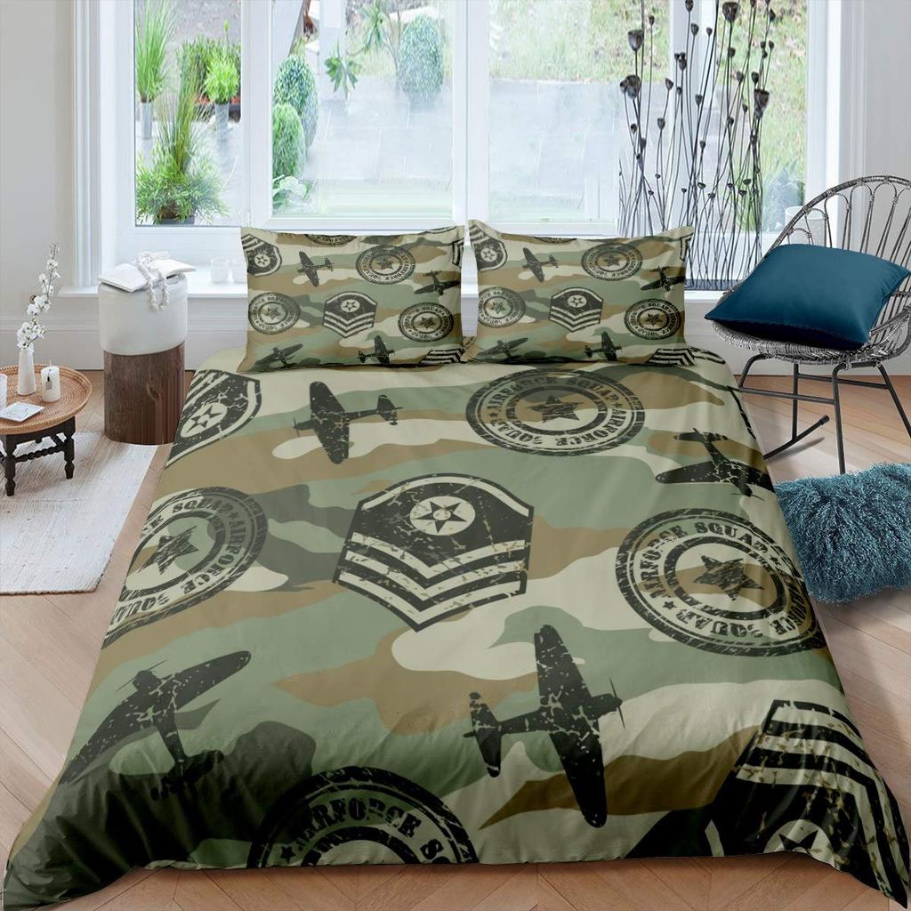 Cartoon Tank Duvet Cover War Theme Bedding Set For Kids Boys Man Soldier Camouflage Army Acting Polyester Comforter Cover King