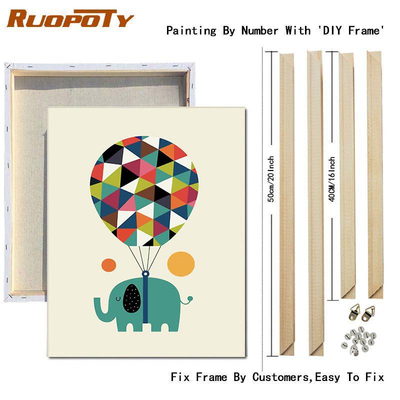 RUOPOTY Painting By Numbers Cartoon Animals Unique Gift Home Decoration Wall Art Coloring By Number Children's Room Decor