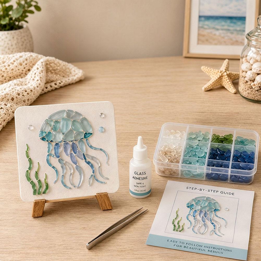 Ocean Theme Glass Art DIY Kit Glass Diamond Painting Craft Set Marine DIY Art Supply Sea Animal Wall Hanging Decor Handmade Gift