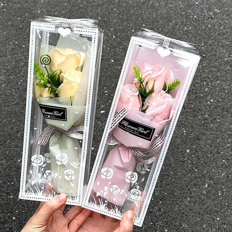 1 Set Luxury Soap Flower Arrangement for Valentine's Day 3 Rose Soap Bouquet Gift Box 9x7x25cm