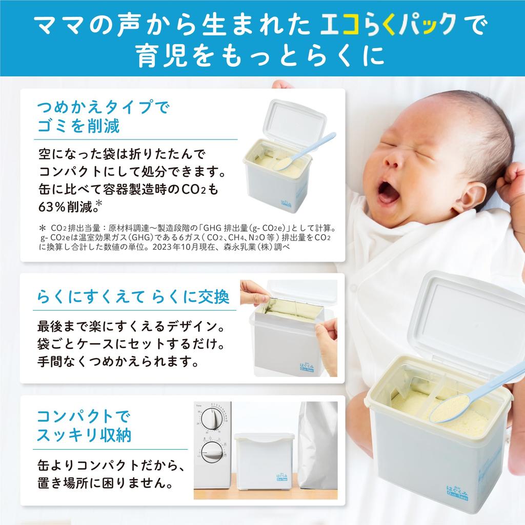 Hagukumi Morinaga Pack 800g X 400g with a 50ml Spoon Powdered Babies 0 Months 1 Year Eco-Raku First-Timer Set, (2 Bags) [Replacement Formula] [For