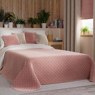 VELVI Bedspread 220x240cm - Powder Pink with a Geometric Pattern