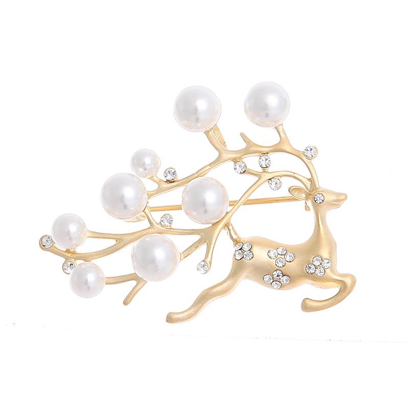 Deer Pearl Brooch European and American Christmas Gifts Elk Brooch High-end Diamond-encrusted Animal Brooch