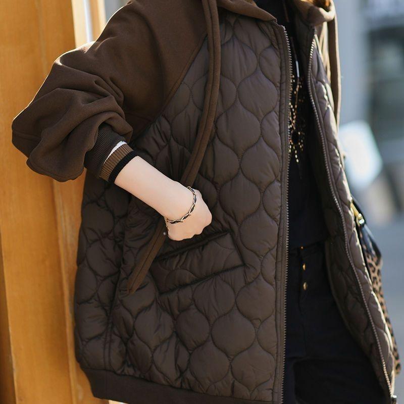 Autumn Women's Casual Thin Hooded Stitching Down Jacket