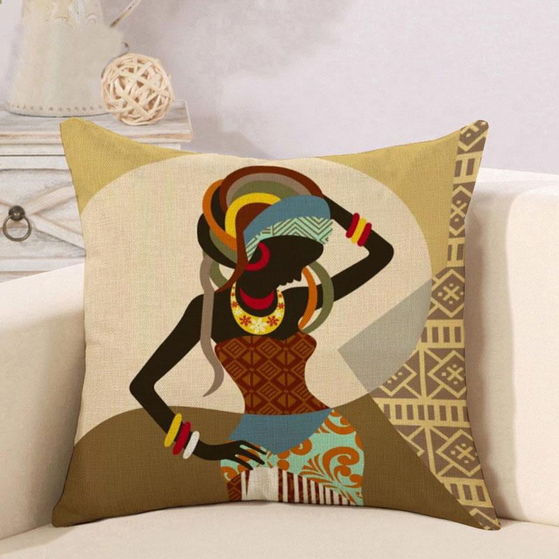 Decorative Tribal African Women Lifestyle Cushion Cover Stylish Linen Pillow Case For Unique Home Decor