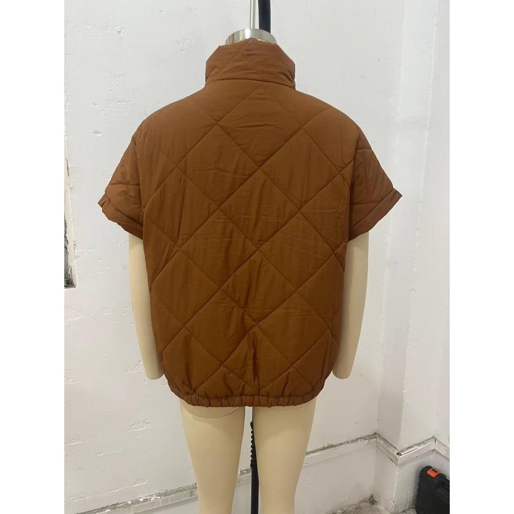 2025 Winter Autumn Women's Casual Padded Jacket with Pockets Zipper Diamond Quilted Warm Outerwear