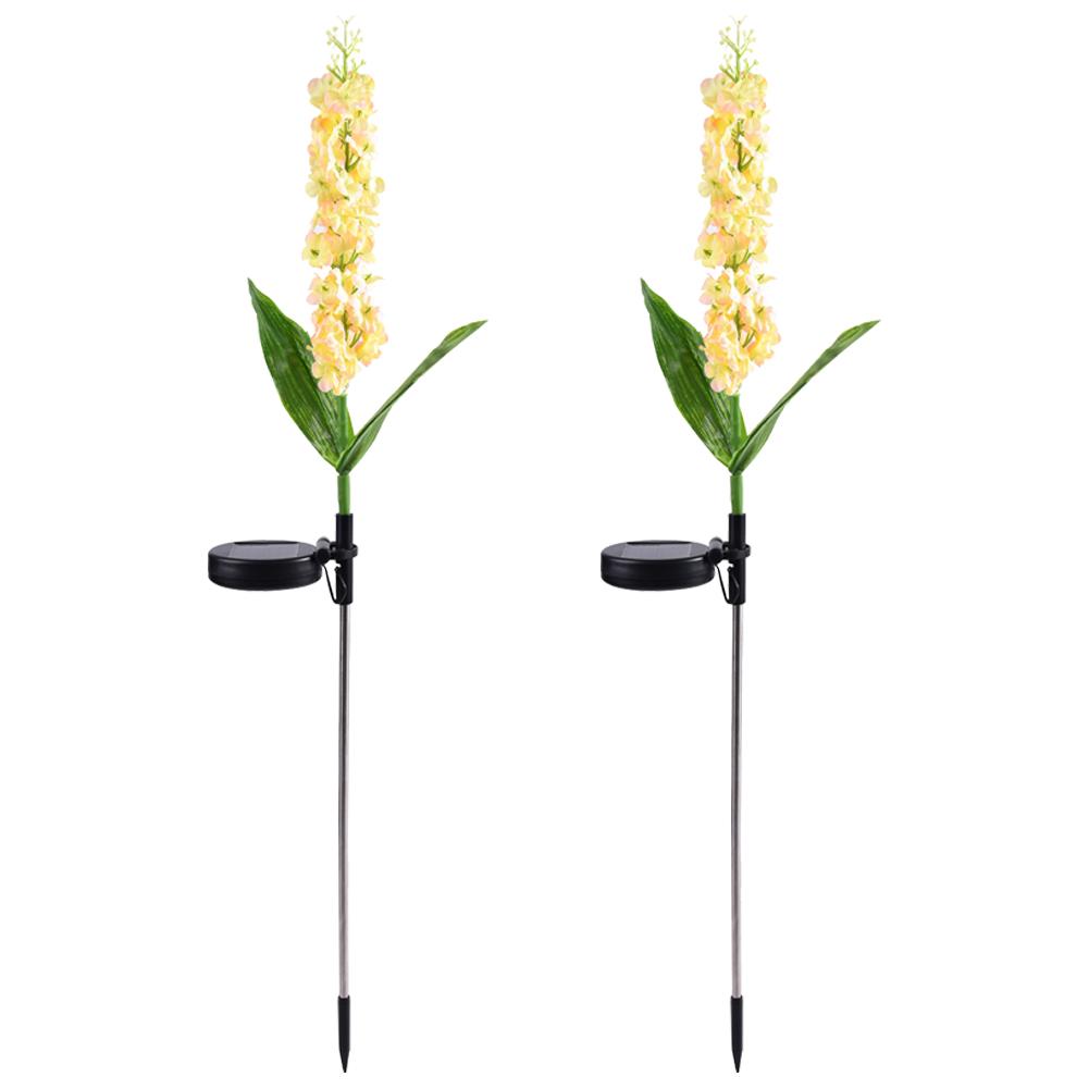 2 шт. Солнечные садовые светильники Водонепроницаемые Дельфиниум Солнечные садовые фонари Уличные солнечные светильники-цветы Украшение для двора и сада Подарок жёлтый