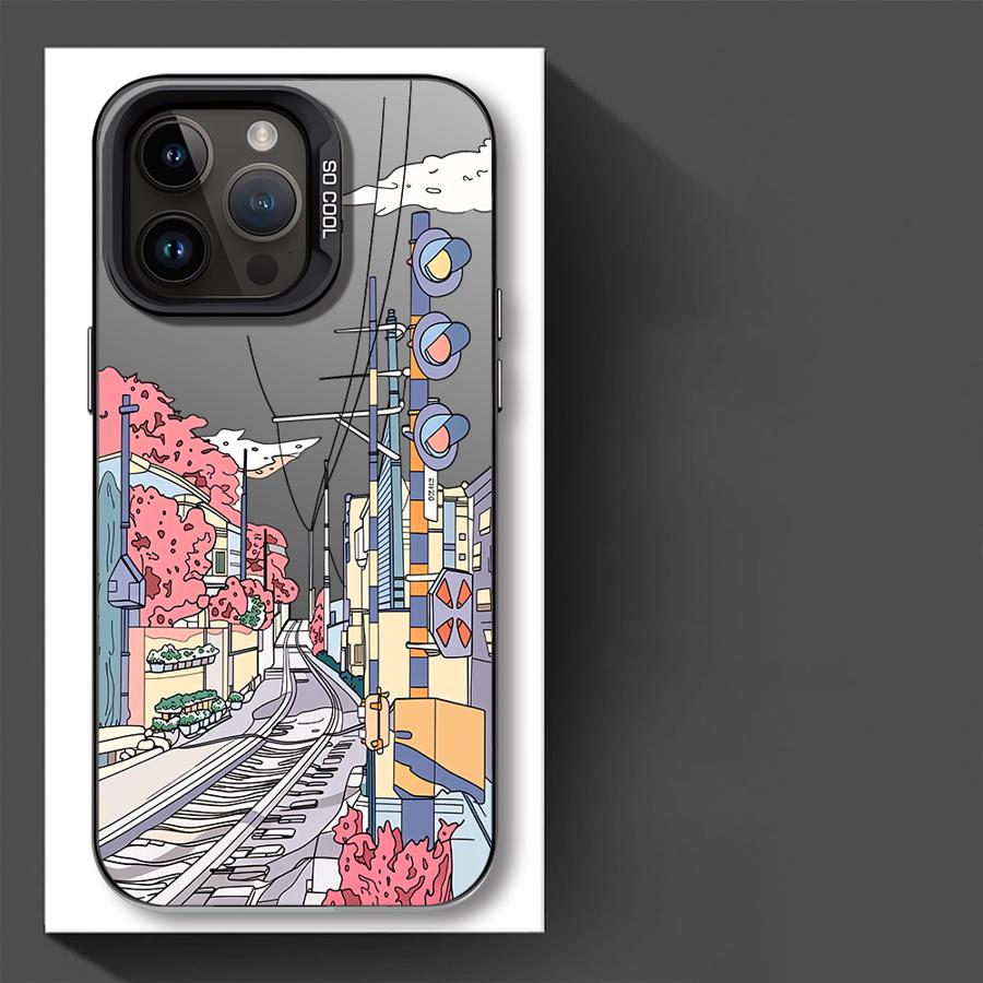 Cartoon Japanese City Scenery Case for iPhone 17 Pro Max 16 11 14 Plus Air 15 12 Pro 13 Phone Cover