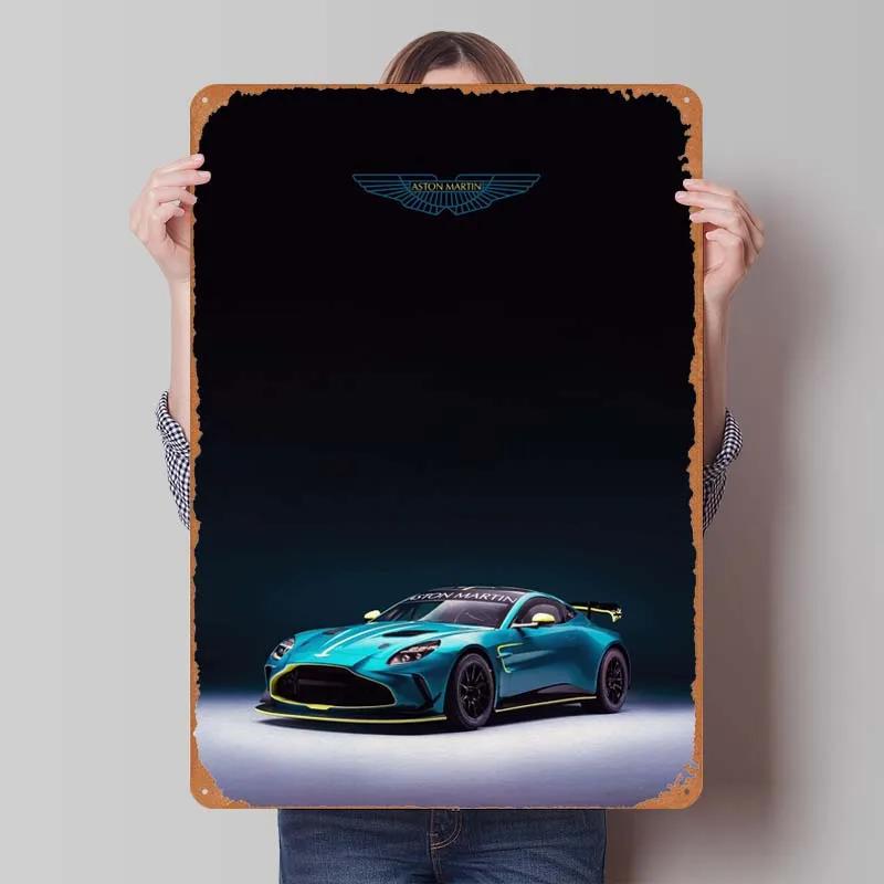 Aston Martins Tinplate Sign Classic Cars Poster Metal Wall Art Mural Retro Metal Sign Plaque for Garage Wall Art Decoration Room