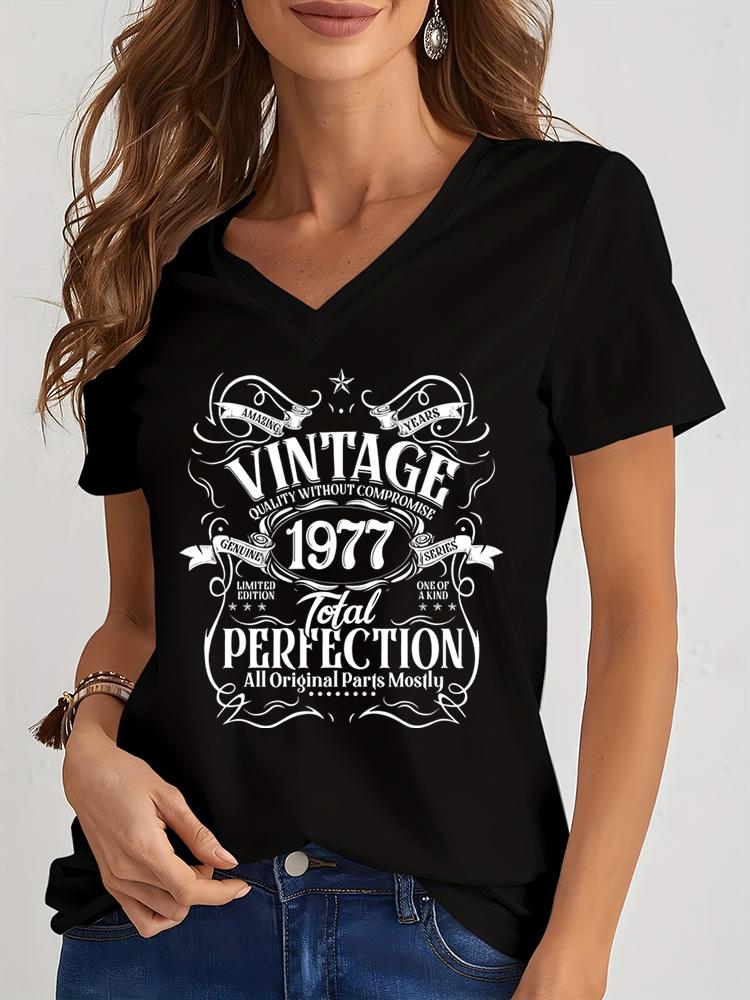 Harajuku Fashion Vintage 3d Print 1970-1979 Total Perfection Black Tshirt Spring Short Sleeves Women Tee Casual Loose Years Style Shirts