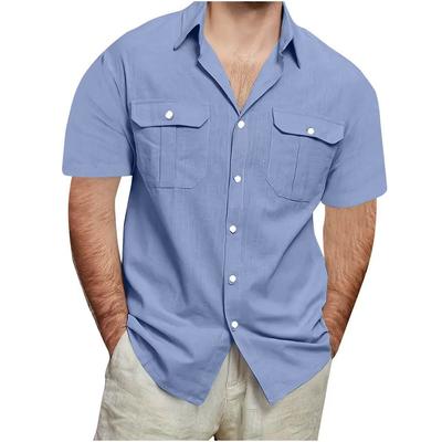 Summer Men's Short Sleeve Double Pocket Shirts Solid Color Loose Casual Shirt Men