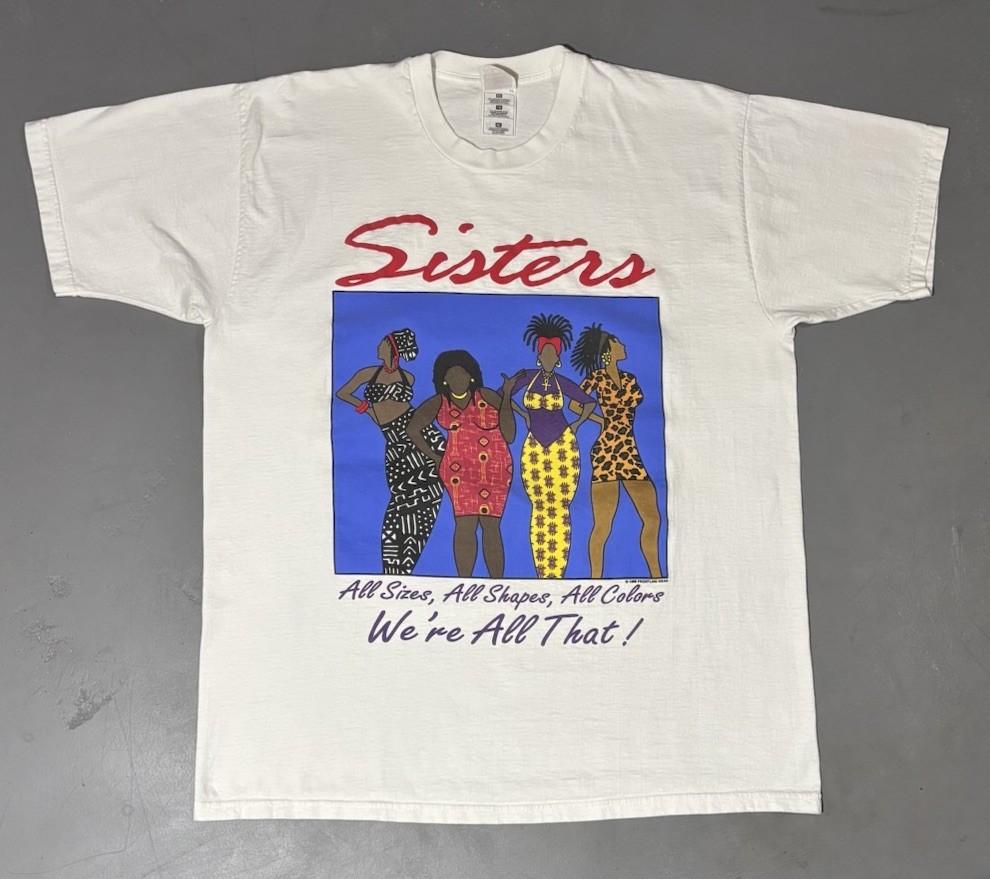 Vintage 90s Sisters African American Women Empowerment White t Shirt Size XL S