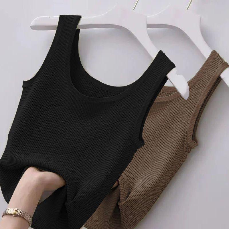 Ribbed Ice Silk Plus Size Tank Top for Women - Sleeveless, Slim Fit, Ideal for Layering or Wearing Alone in Spring/Summer. No Chest Pads.