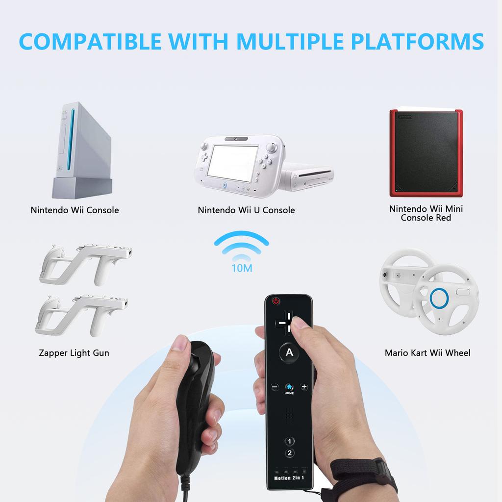 2 In 1 Wireless Gamepad for Nintendo Wii/Wii Game Remote Controller Joystick Joypad Nunchuck Hand Curved Game Handle Accessories