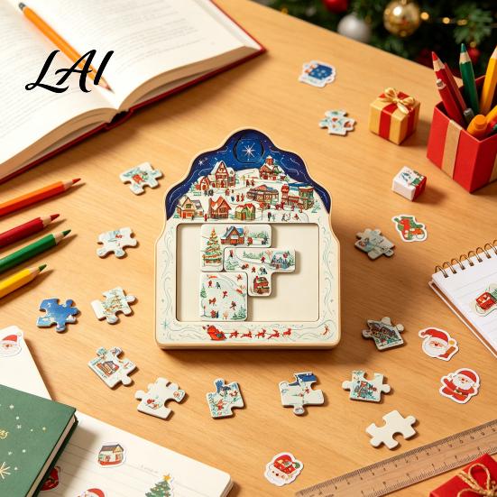 Christmas Puzzle Ornament Advent Calendar Wooden Countdown Home Decor Xmas for Table Mantel Holiday Commemorative Gifts