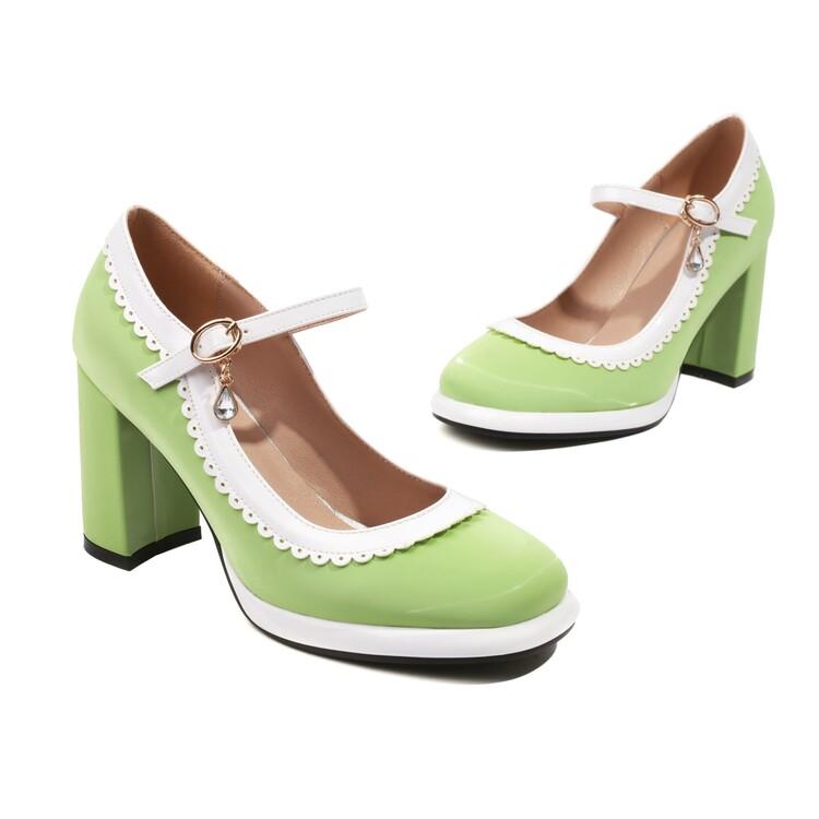 FOREADA Women Pumps Thick Super High Heels Round Toe Mary Janes Crystal Party Sexy Spring Autumn Shoes Rose-carmine Red Blue