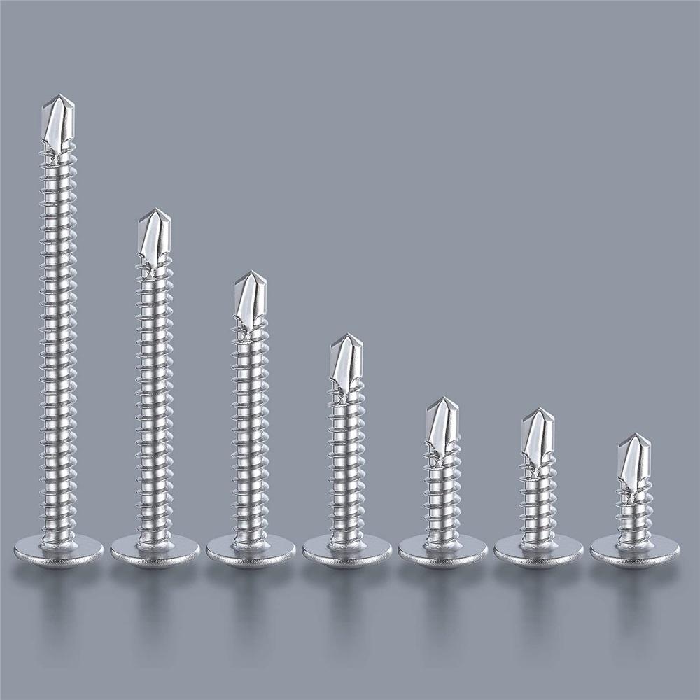 100pcs 410 Stainless Steel Truss Head Self-Tapping Screws – 8 Sizes M4.2x13-50mm, High Strength, Corrosion Resistant For Metal & Wood