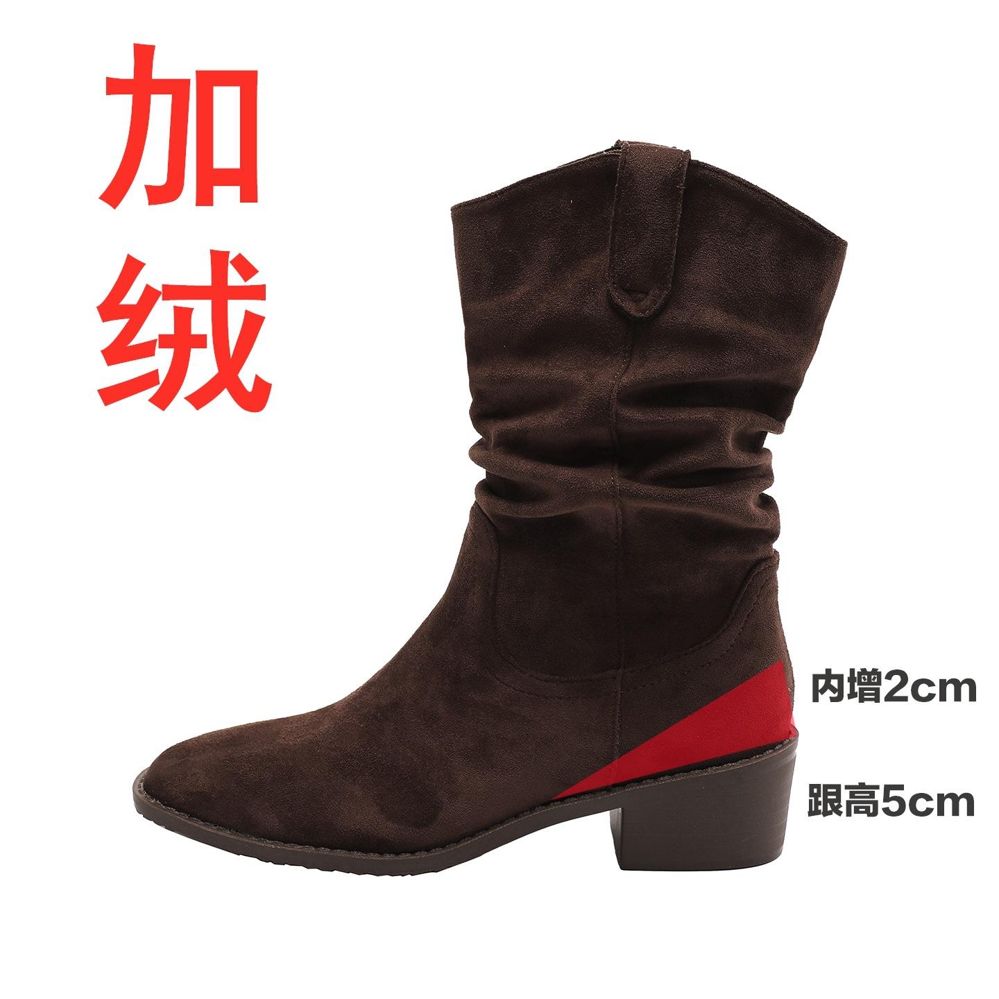 

Вариант из овчины! Женские короткие ботинки на внутренней платформе, западные ботинки-чулки с плиссировкой, ретро, с маленьким и средним голенищем, рыцарские ботинки, тренд 39