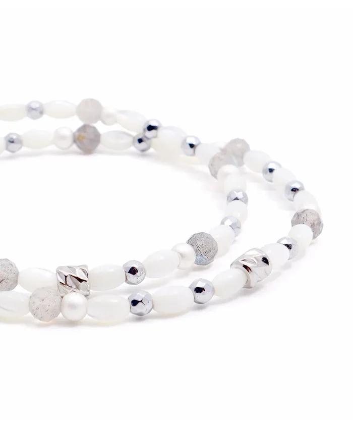 White Oval Mother-of-Pearl & Gray Point Mix Bracelet (PLT-BR-108_WT)