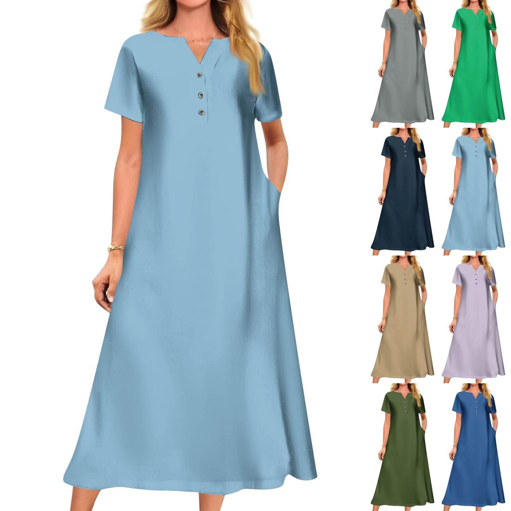 Women's Summer  Printed V-Neck Short-Sleeve Swing Dress