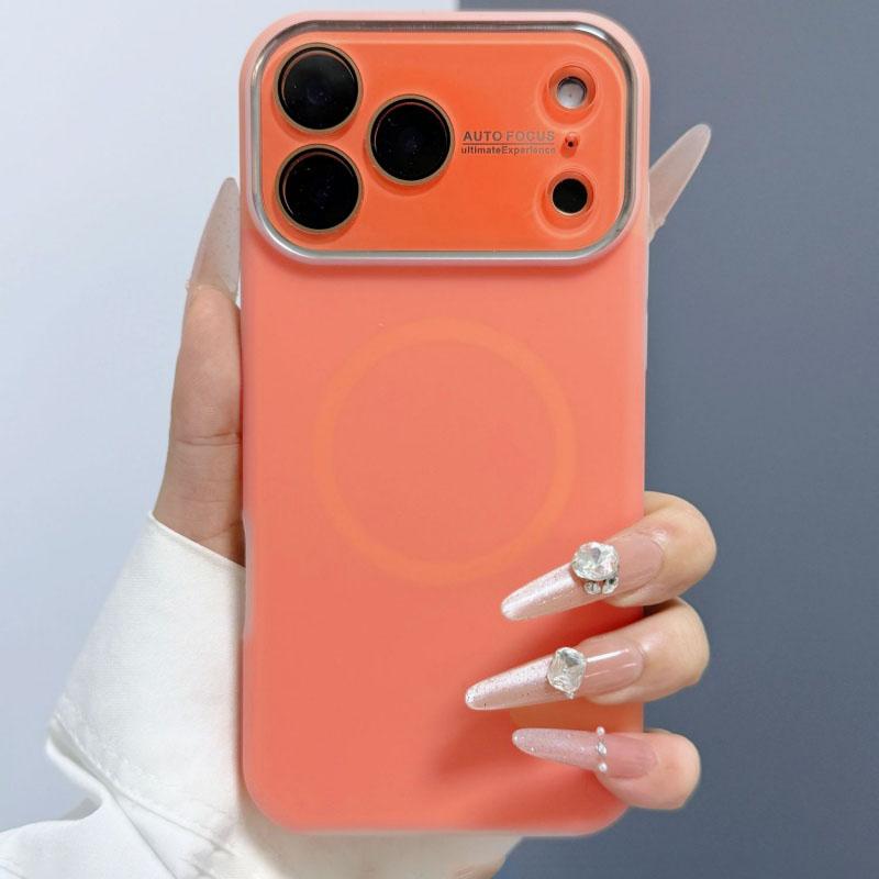 

Luxury Matte Jelly Large Window Magnetic for Magsafe Case for iPhone 17 16 15 14 Pro Max Wireless Charge Candy Defender Cover iPhone17 оранжевый