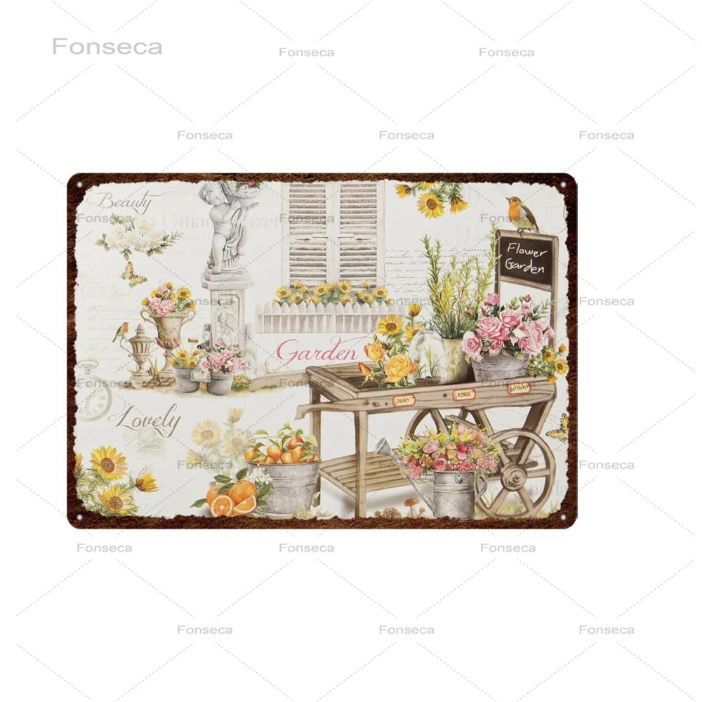 Vintage Flowers Metal Sign Garden Floral Retro Tin Plaques Home Decoration Wall Art Iron Painting 20X30Cm