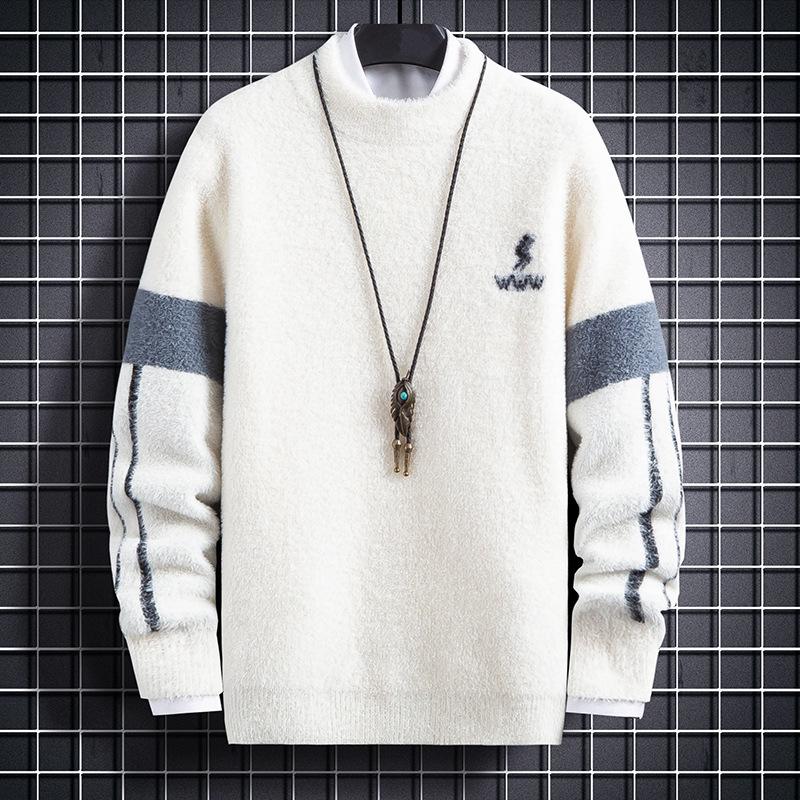 Men's College Style Fleece-Lined Knitted Sweater: Warm and Thick for Autumn/Winter