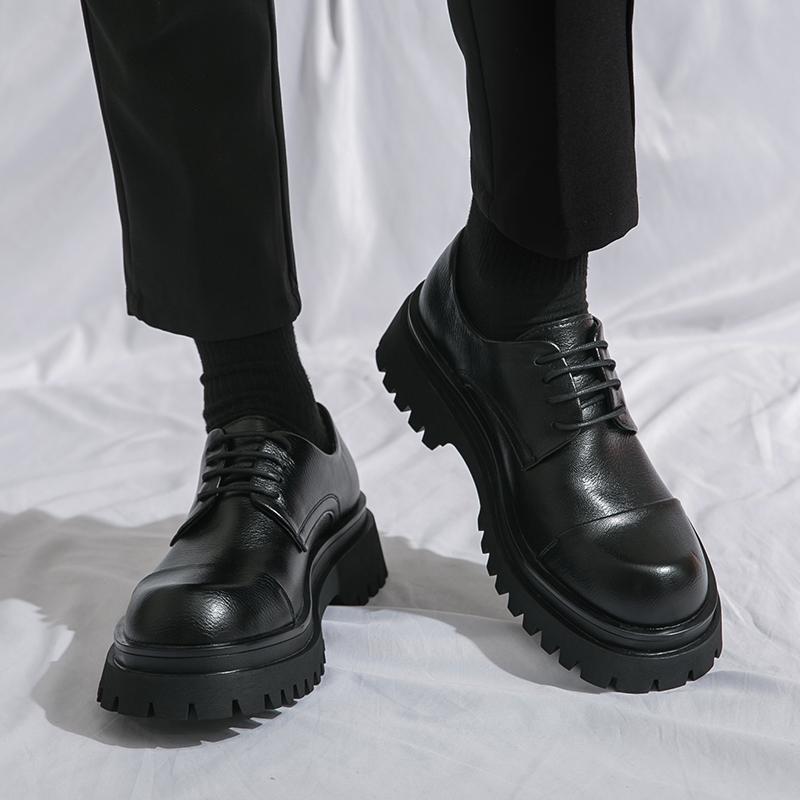 

Business leather shoes three joints spring and summer formal men s shoes work interview shoes security platform best man shoes 45 чорний