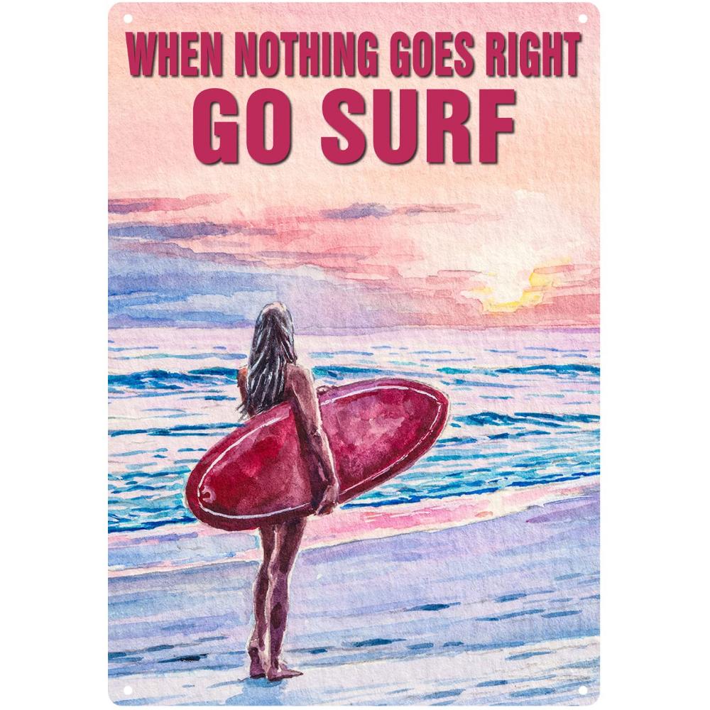 When All Hell Breaks Loose, Go Surfing - Vintage Metal Tin Sign, Unisex, Bar Cave Cafe Garage Wall Decor 8x12 Inches