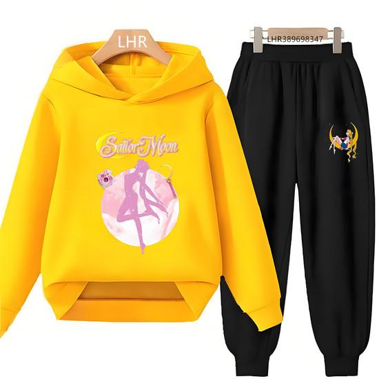 Herbst Hoodie Sailor Moon Print Kinder Mädchen Rosa 3-12 Jahre Sweatshirt+Hose Sport Pullover Jacke Freizeit Mode Anime Set