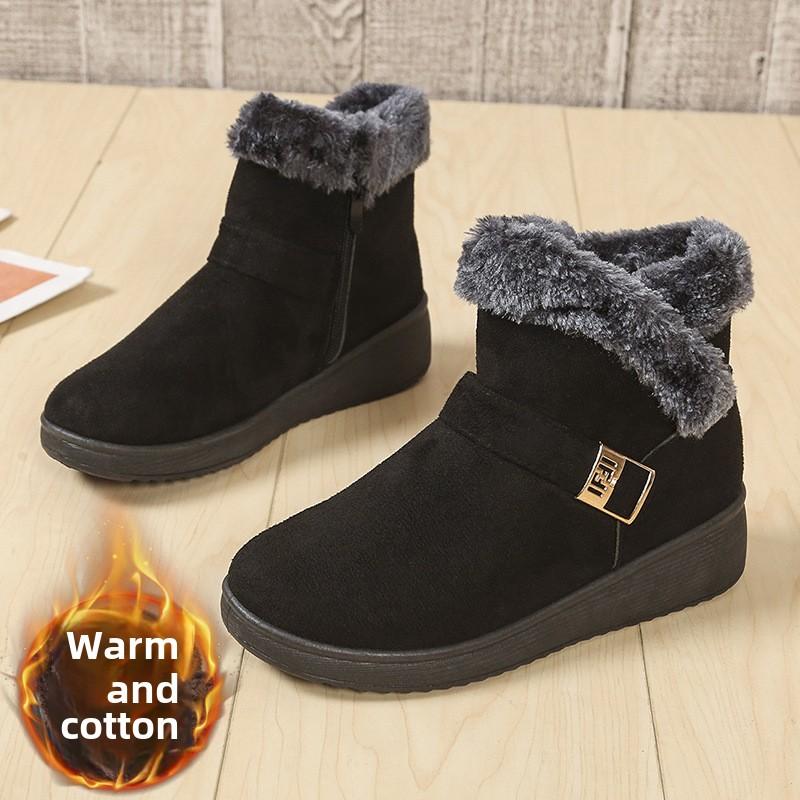

Fashion Warm Snow Boots for Fashion MATURE LEISURE Flat with Round Toe Buckle Strap Solid Casual Women Shoes Black 41 чёрный